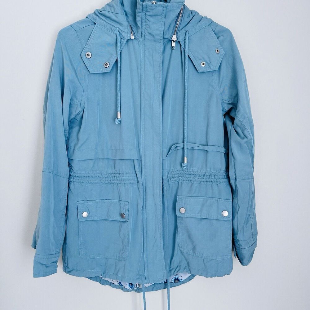 MARKET & SPRUCE Hooded 2 Pocket Cargo Rain Utility Jacket Zip Snap Women Small - Picture 14 of 14